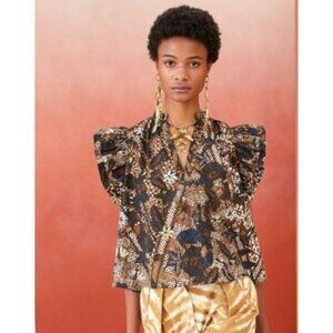 Ulla Johnson Elena Ruffled Printed Cotton Poplin Blouse Size 0